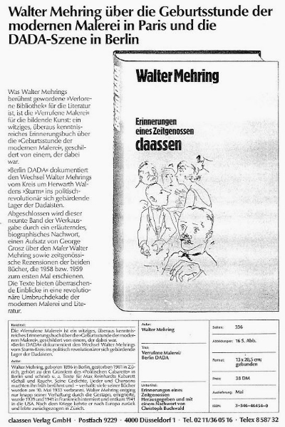 Walter Mehring: Verrufene Malerei / Berlin DADA