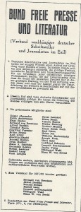 Gründungsanzeige des Bundes Freie Presse und Literatur 1937
