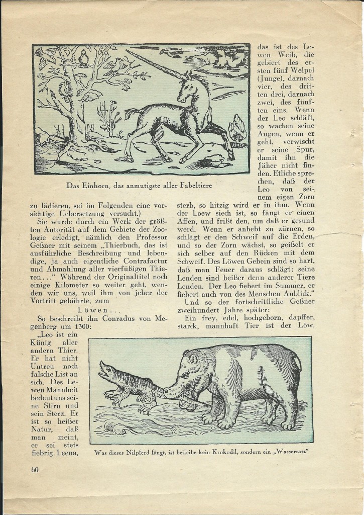 Walter Mehring: Zoologie vor 400 Jahren; erschienen in: Der Uhu, Februar 1929, S. 60
